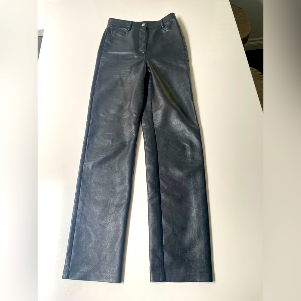 Wilfred Aritzia Black Straight Leg Faux Leather Pant